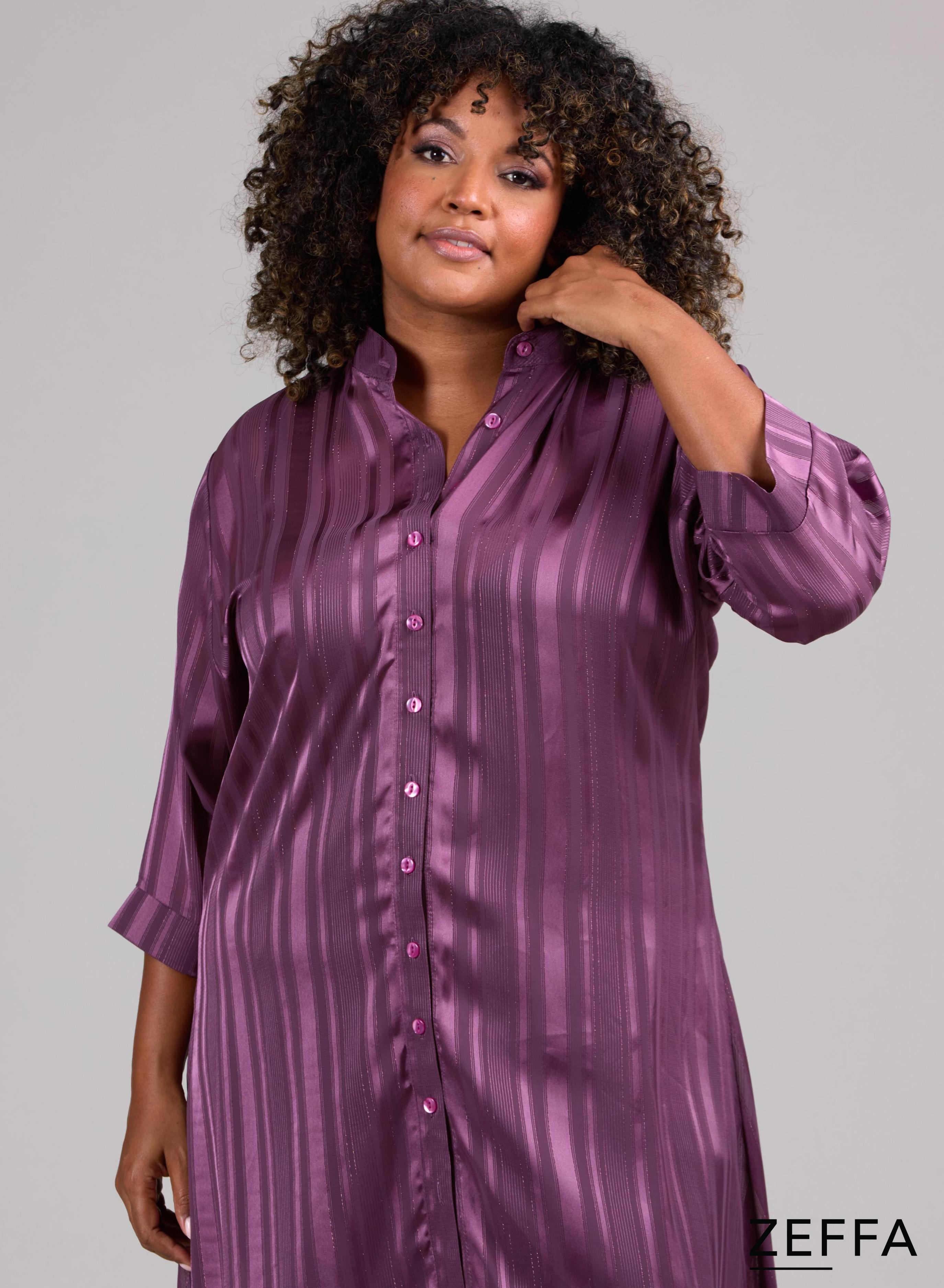 Zeffa Silky Dress/Tunic Buttons Plum