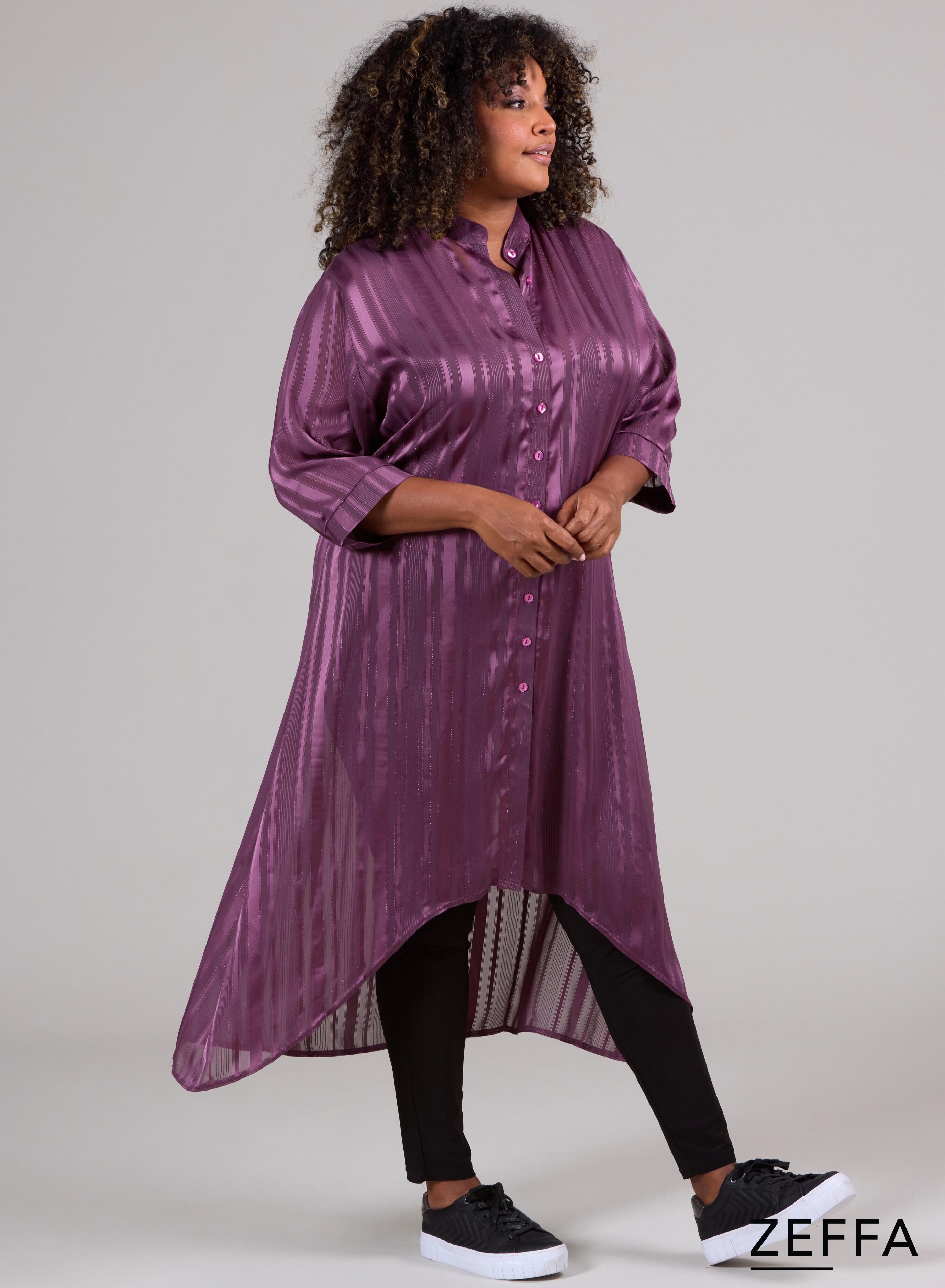 Zeffa Silky Dress/Tunic Buttons Plum