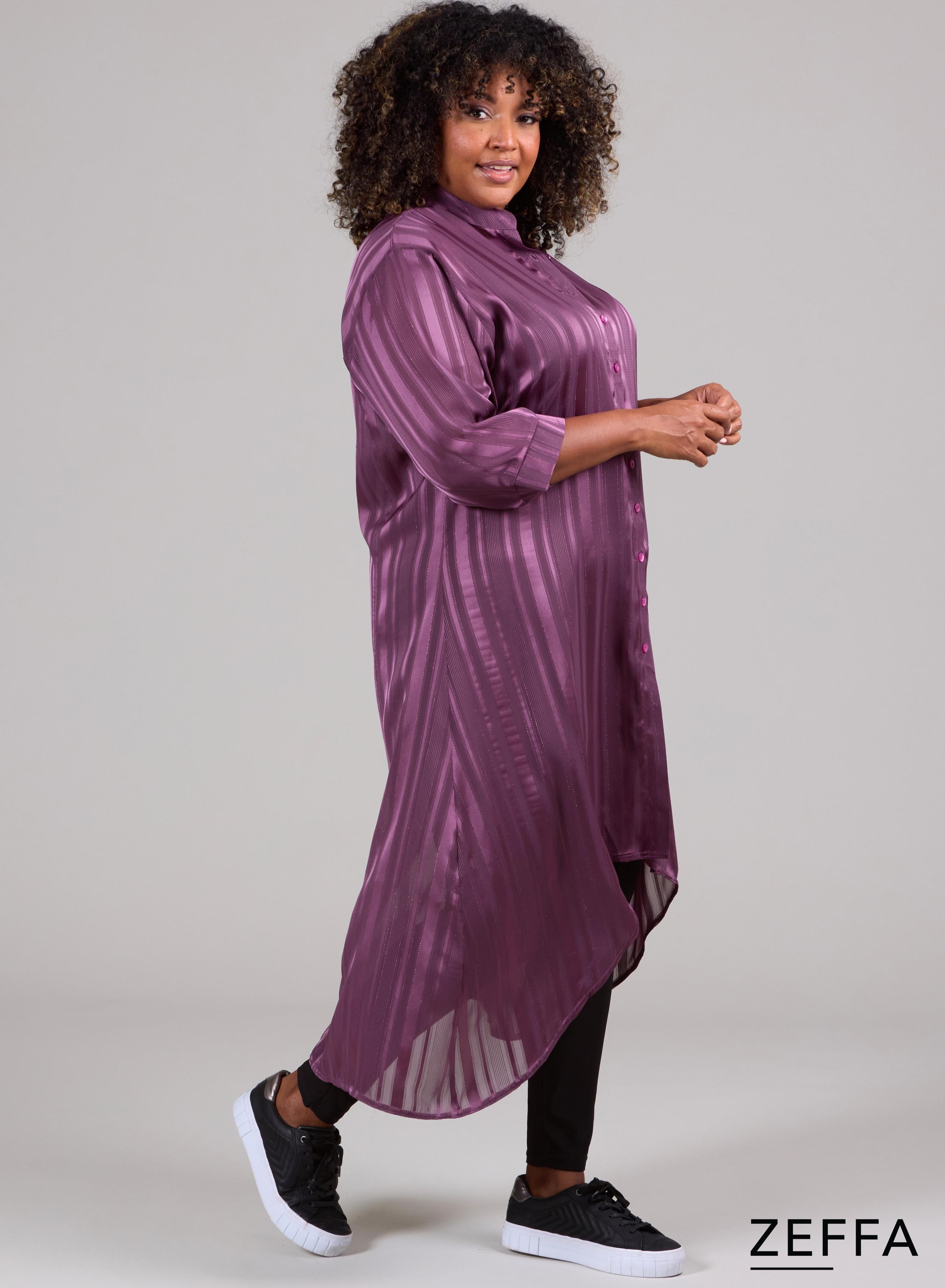 Zeffa Silky Dress/Tunic Buttons Plum