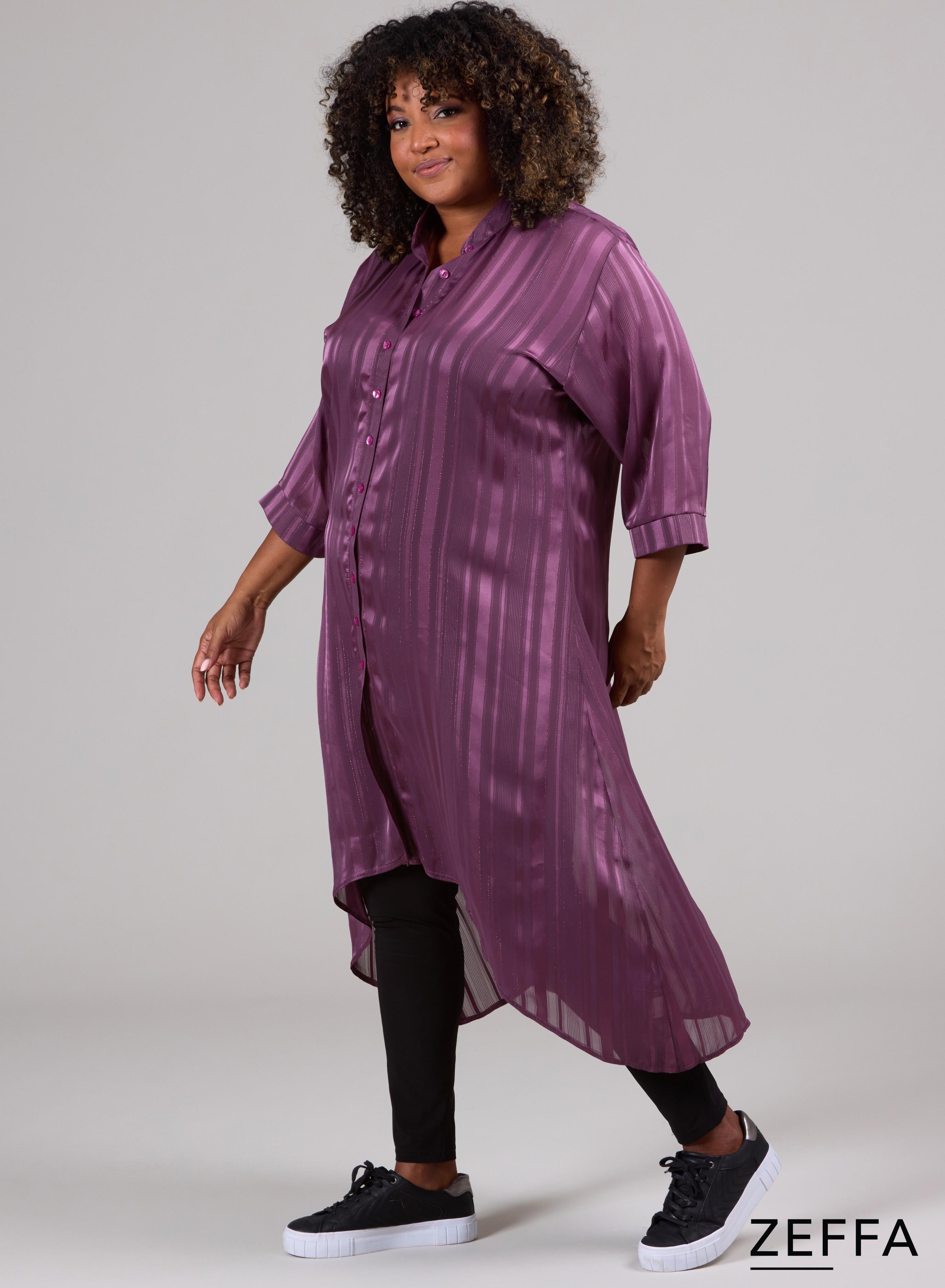 Zeffa Silky Dress/Tunic Buttons Plum