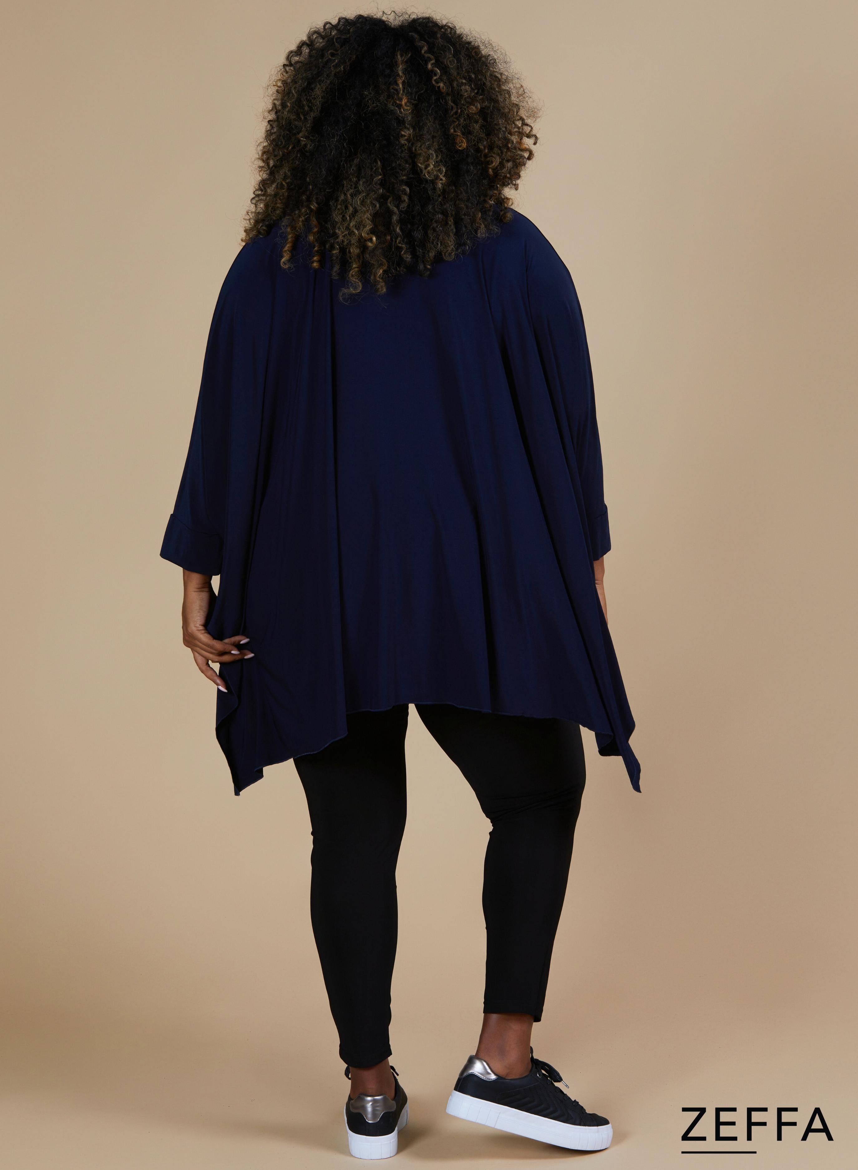 Zeffa Oversized Tunic Poncho with Buttons Navy