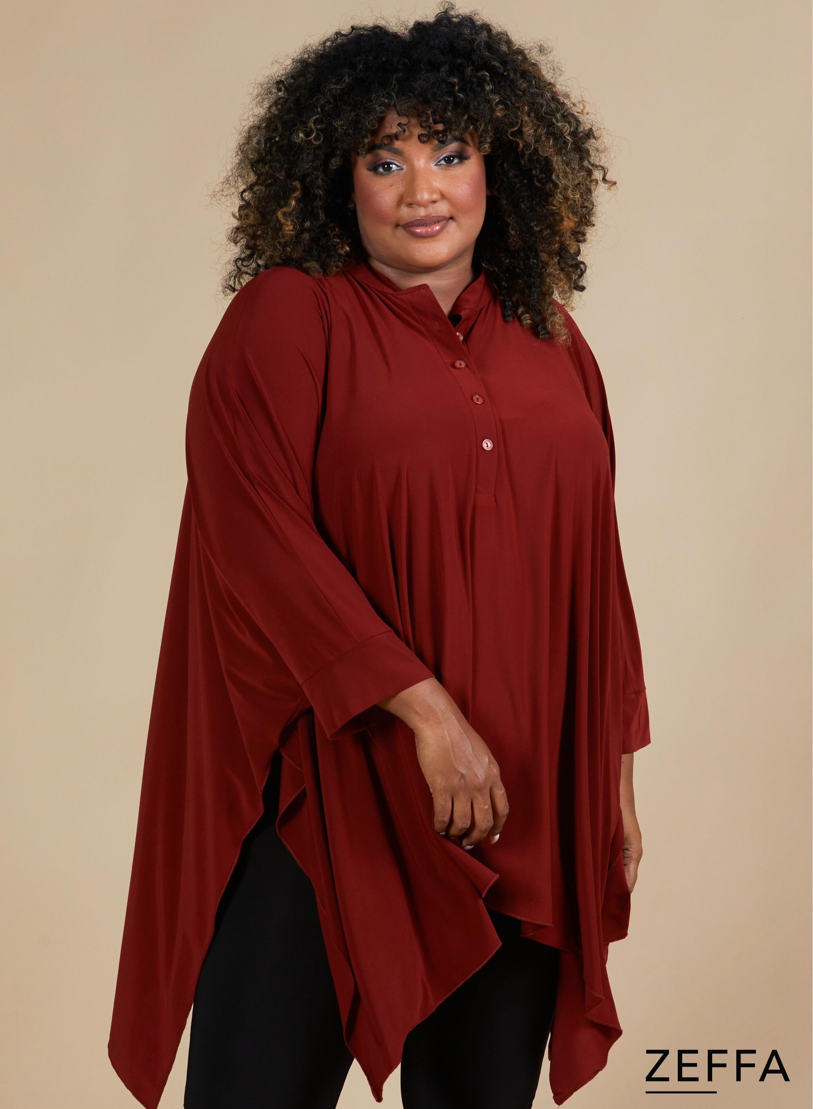 Zeffa Oversized Tunic Poncho with Buttons Rust