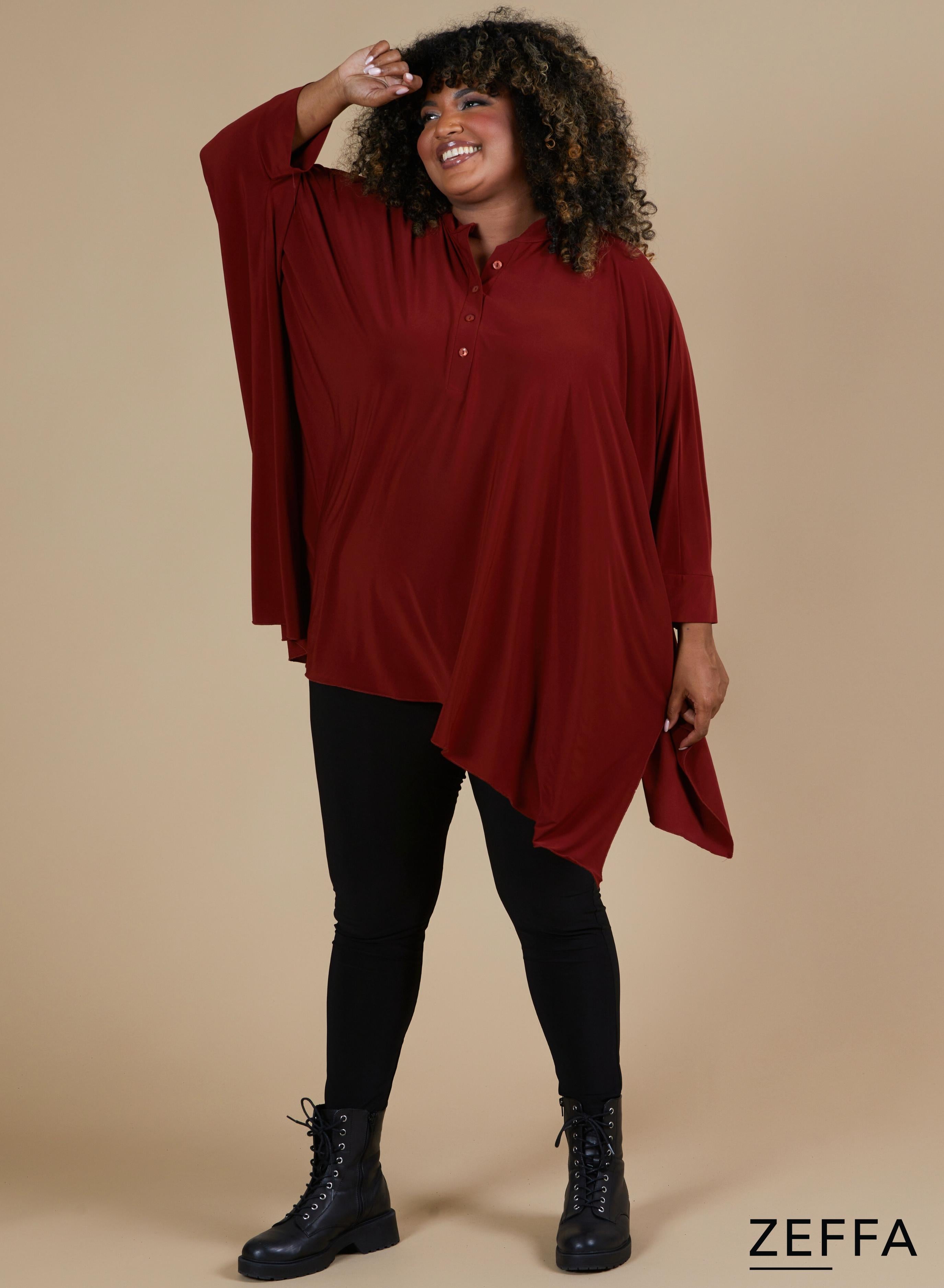 Zeffa Oversized Tunic Poncho with Buttons Rust