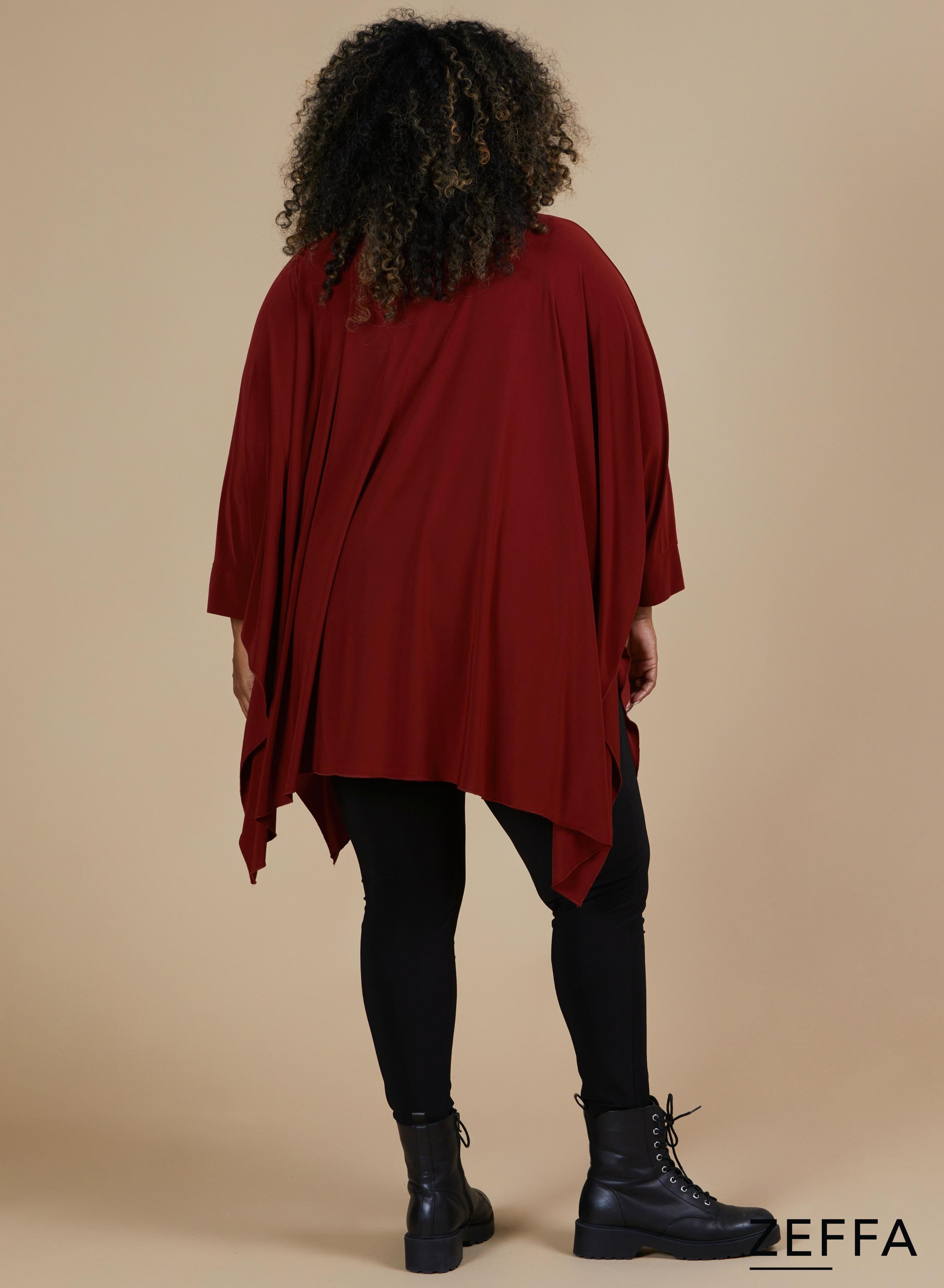 Zeffa Oversized Tunic Poncho with Buttons Rust