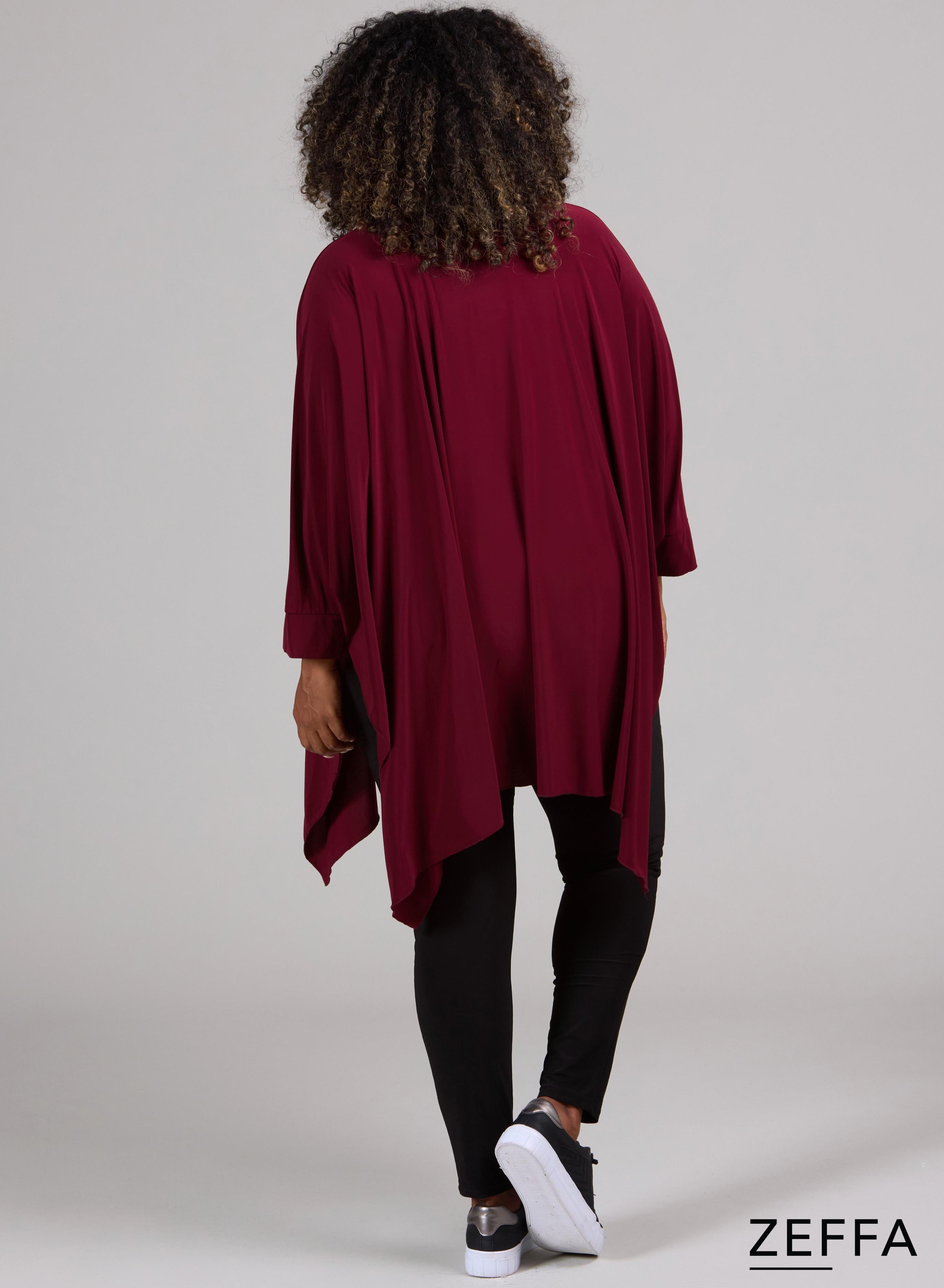 Zeffa Oversized Tunic Poncho with Buttons Wine Red