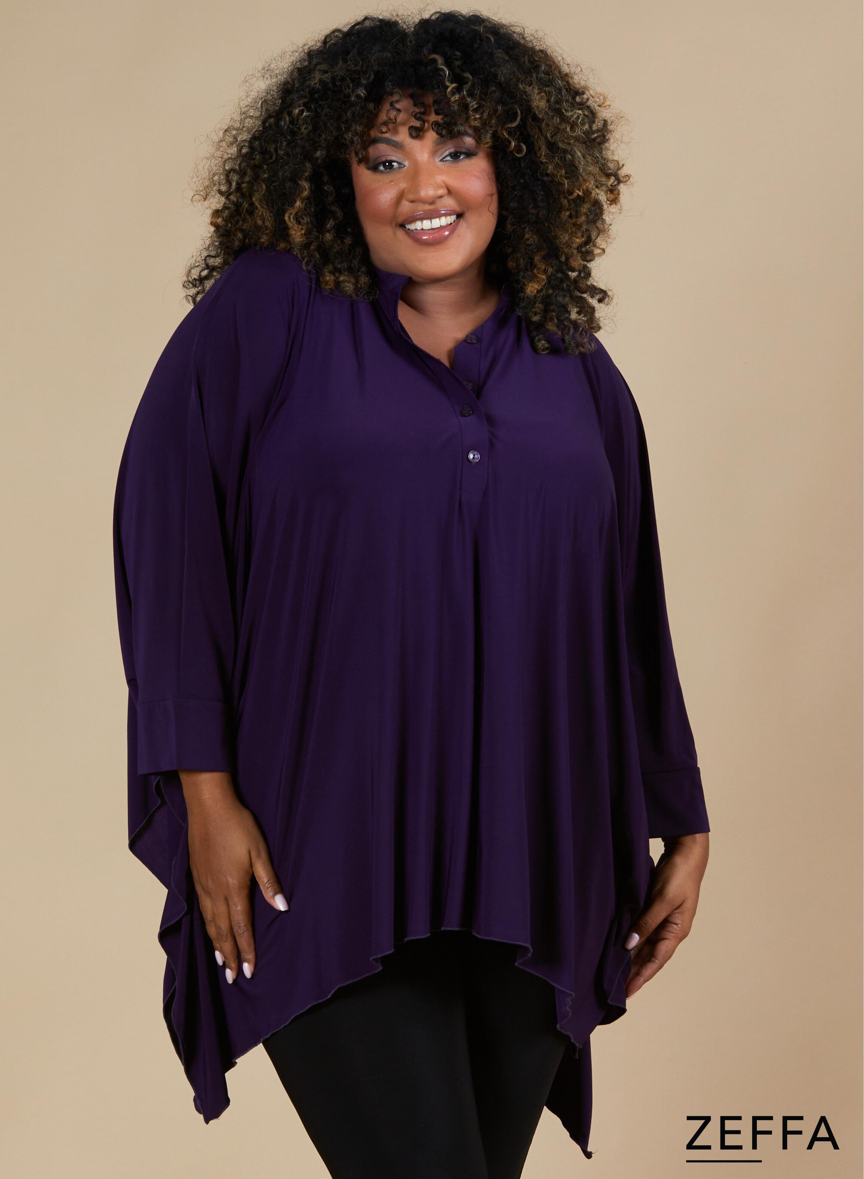 Zeffa Oversized Tunic Poncho with Buttons Dark Purple