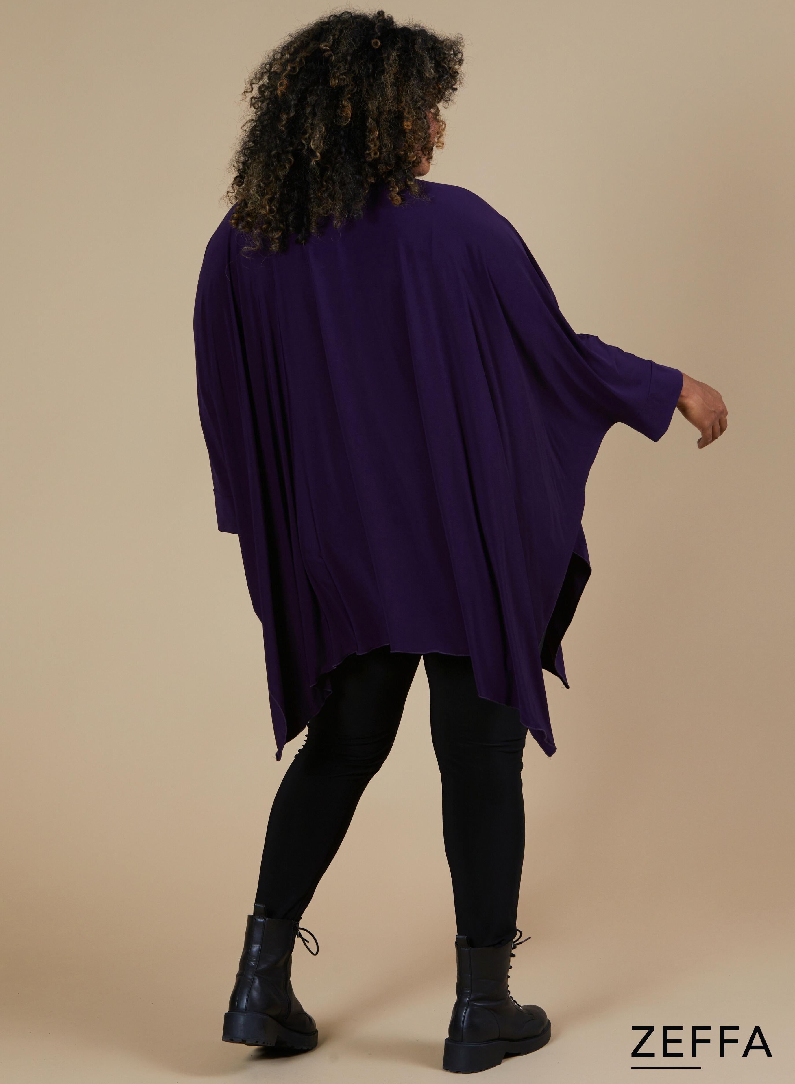 Zeffa Oversized Tunic Poncho with Buttons Dark Purple