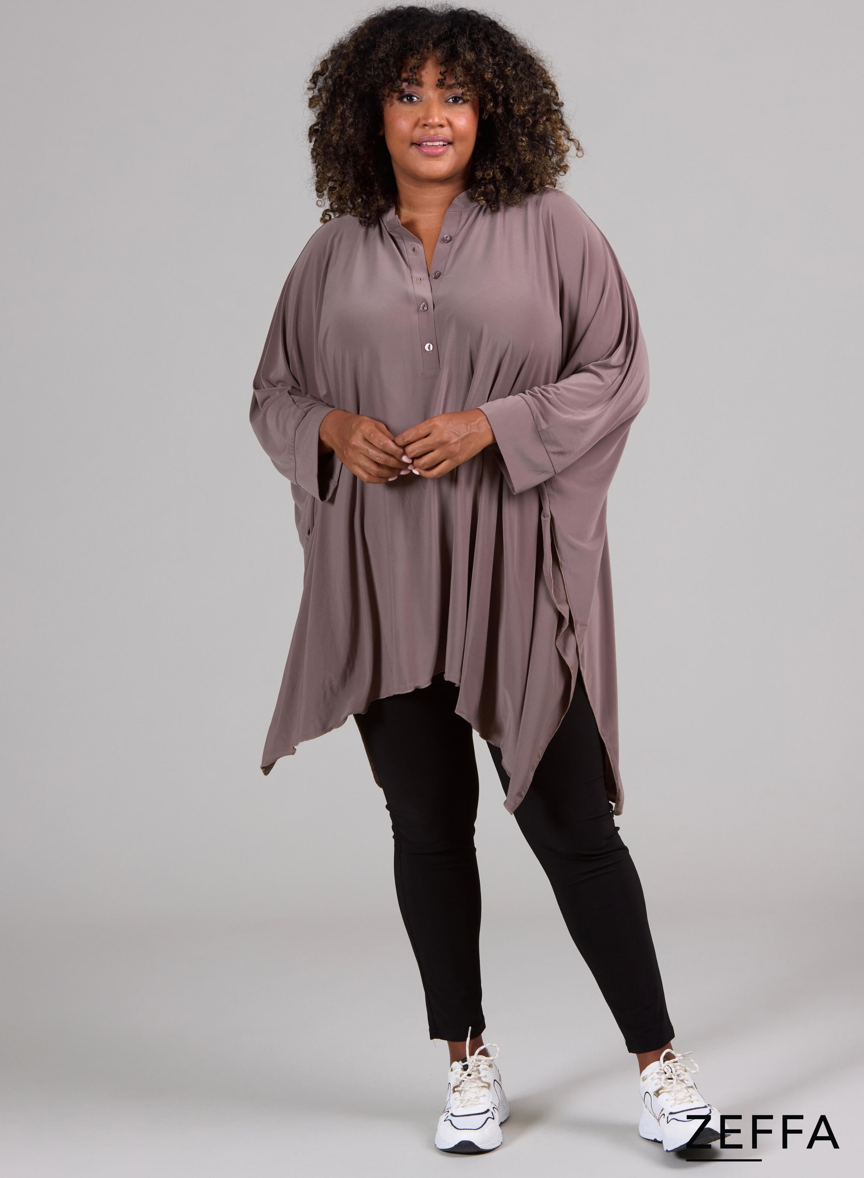 Zeffa Oversized Tunic Poncho with Buttons Taupe