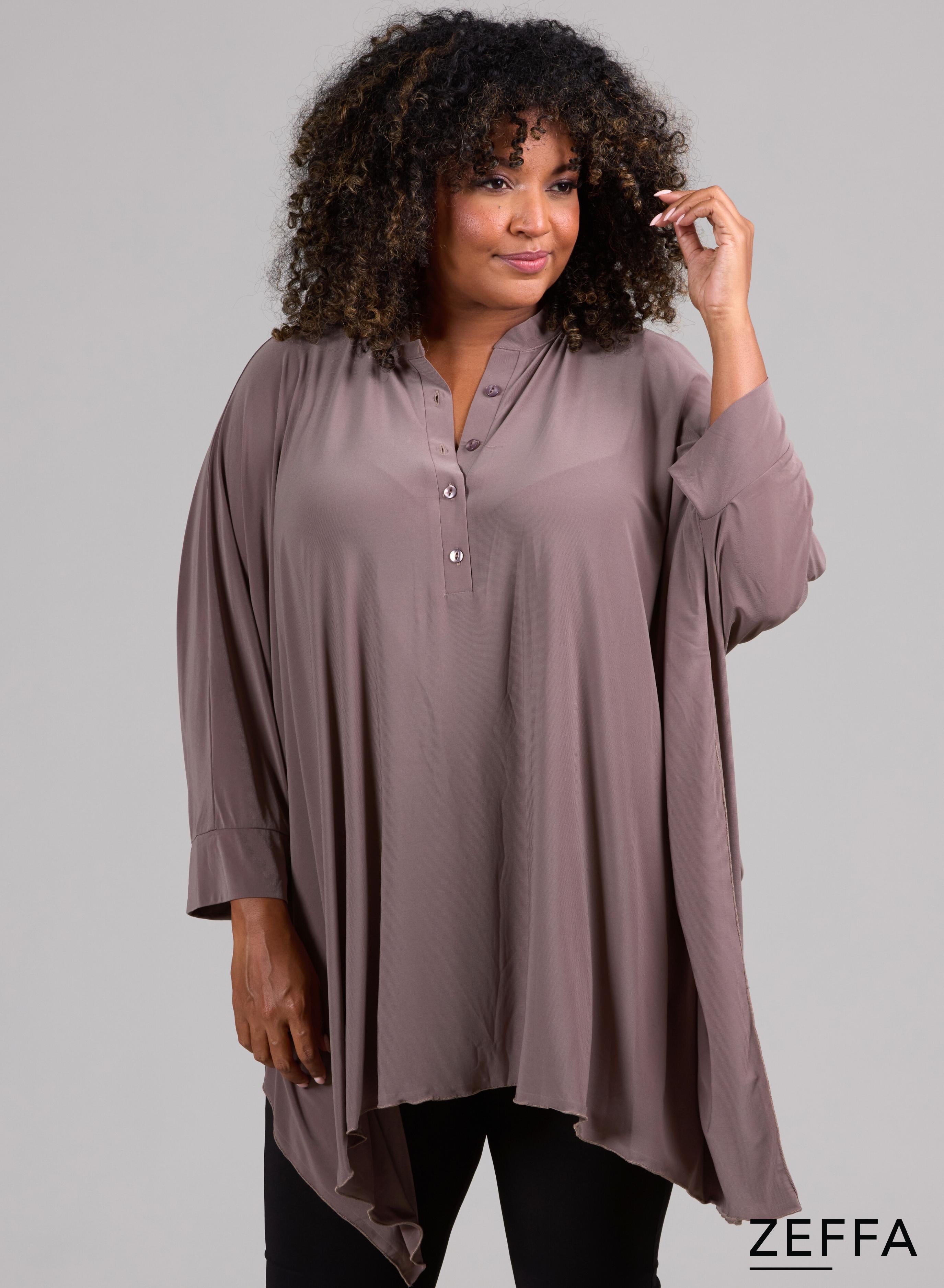 Zeffa Oversized Tunic Poncho with Buttons Taupe