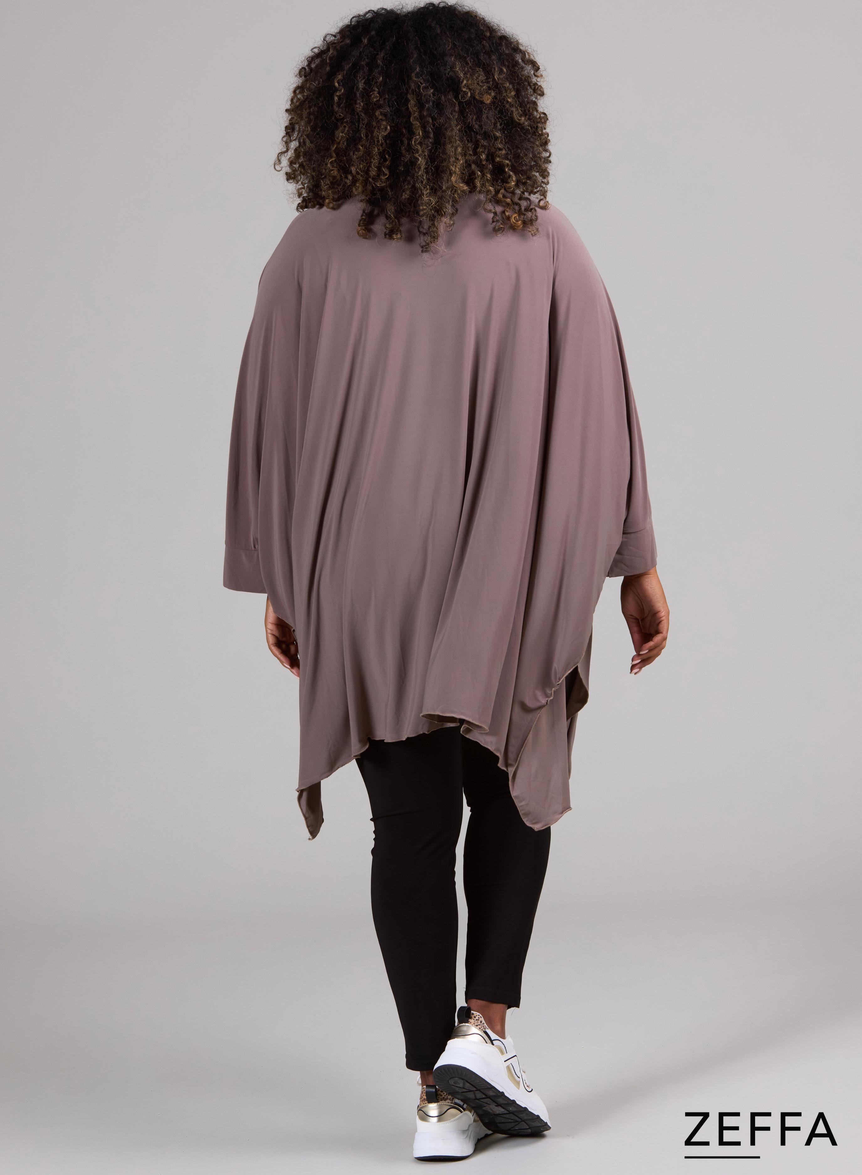 Zeffa Oversized Tunic Poncho with Buttons Taupe