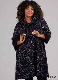 Zeffa Oversized Long Hoody Tunic Brush Marks Design Purple