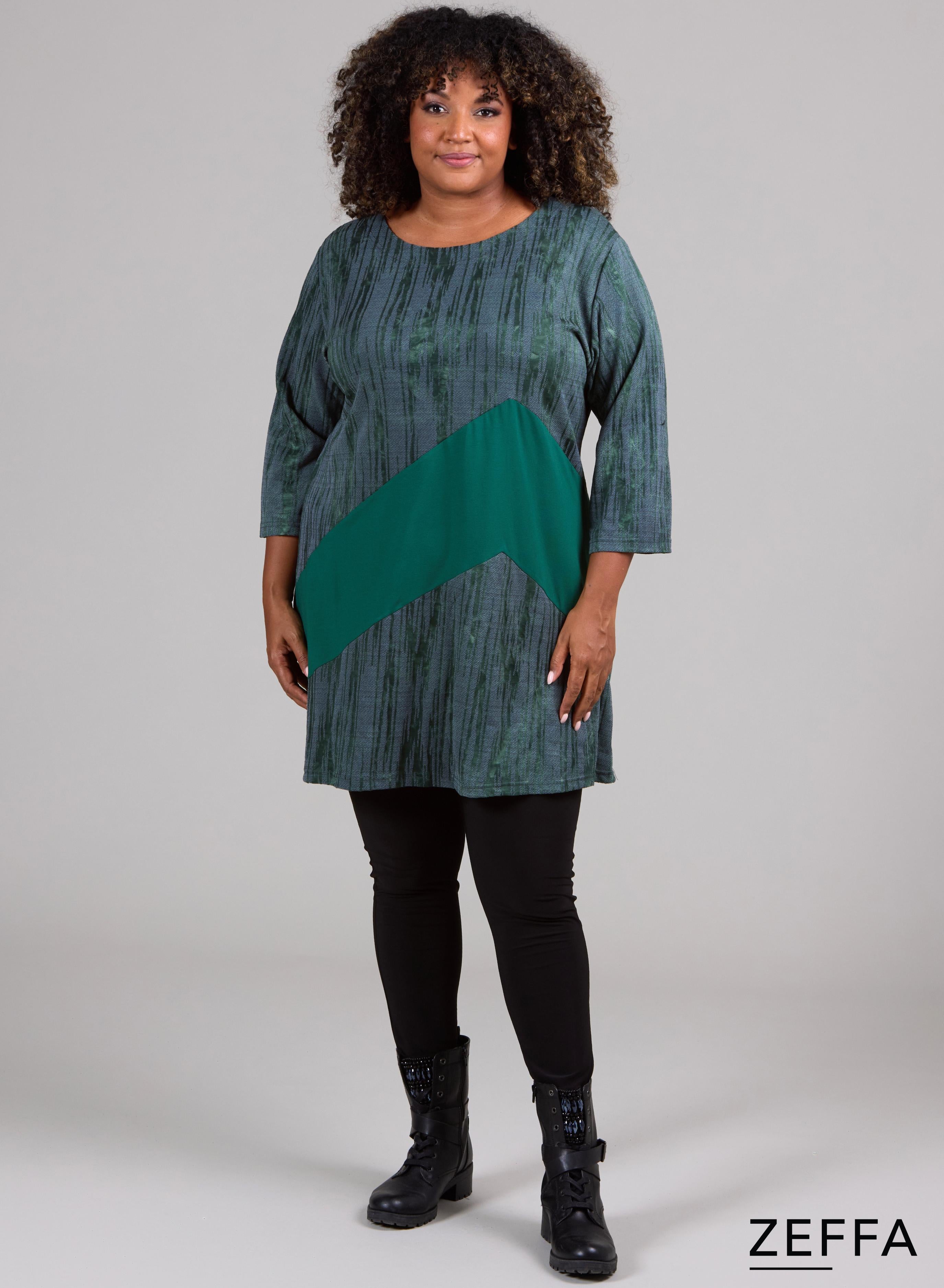 Zeffa Broad Panel Tunic Warm Green Sketch Print