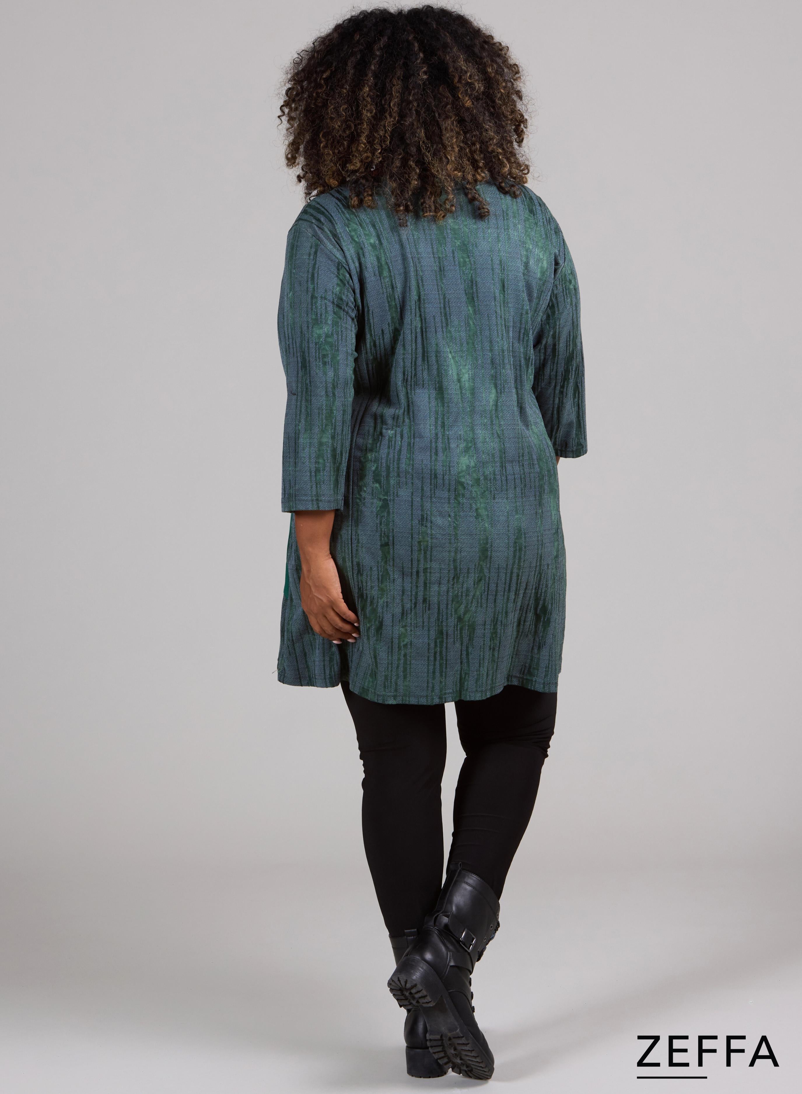 Zeffa Broad Panel Tunic Warm Green Sketch Print