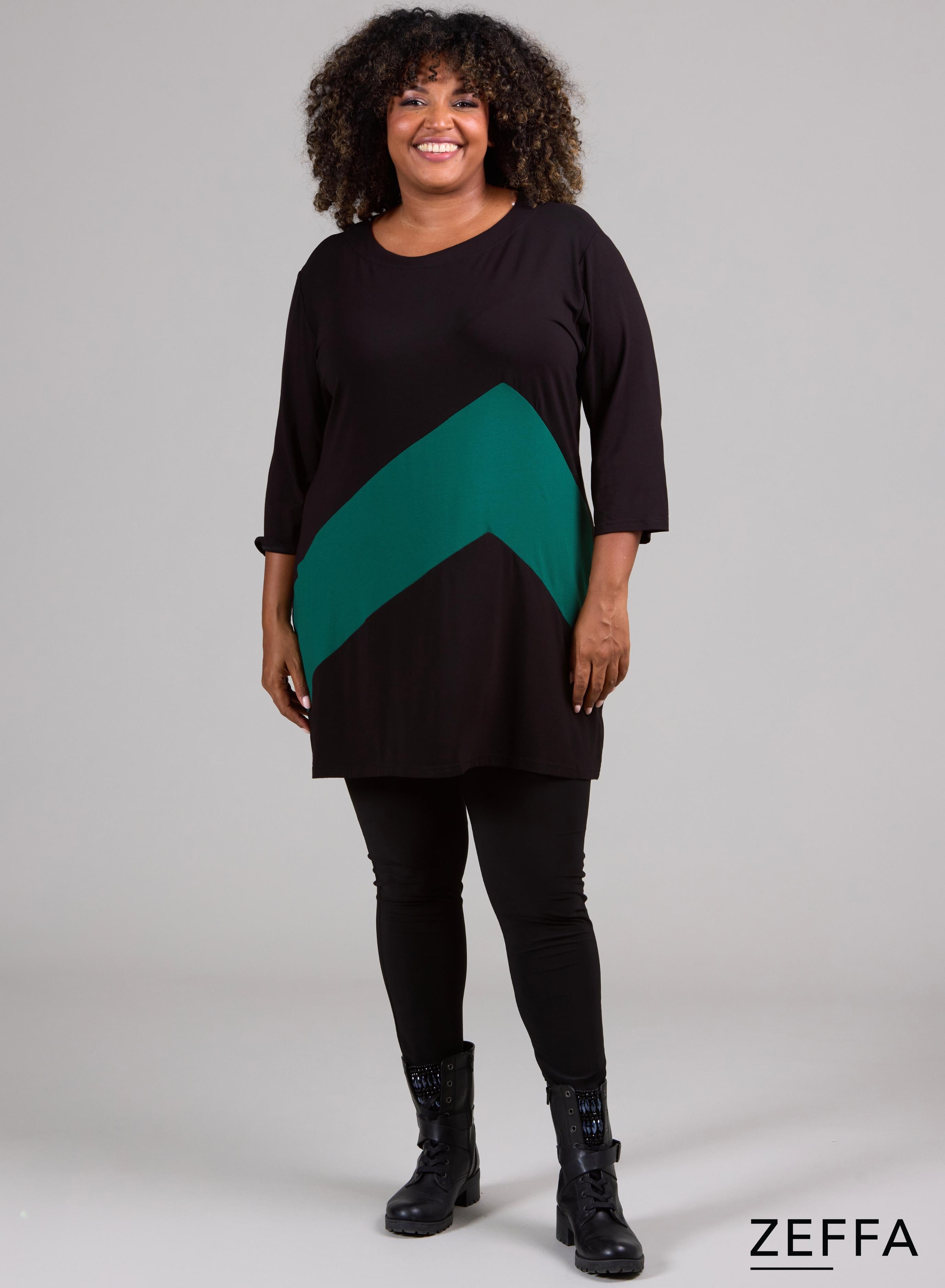 Zeffa Broad Panel Tunic Black &amp; Solid Green