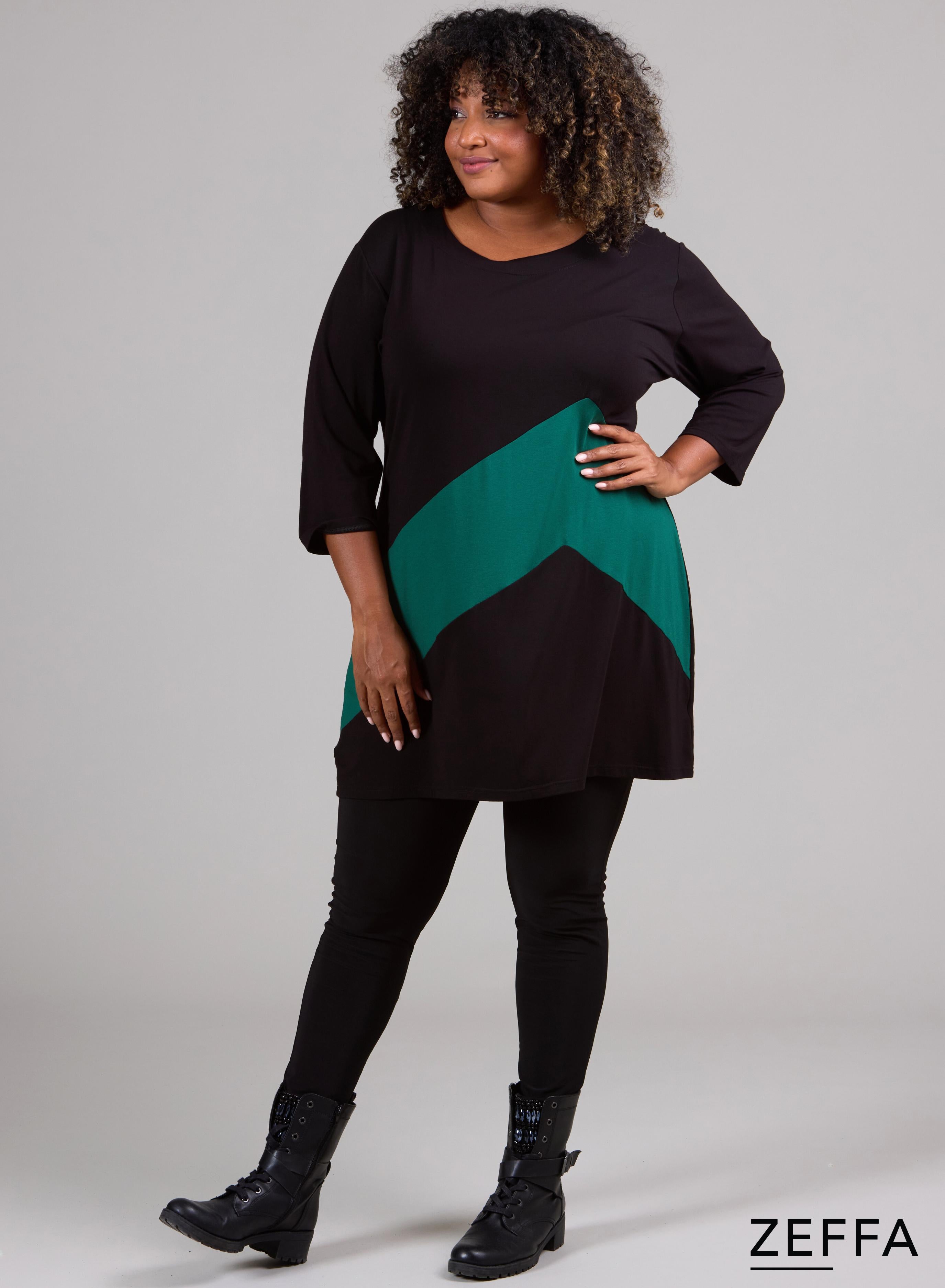 Zeffa Broad Panel Tunic Black &amp; Solid Green