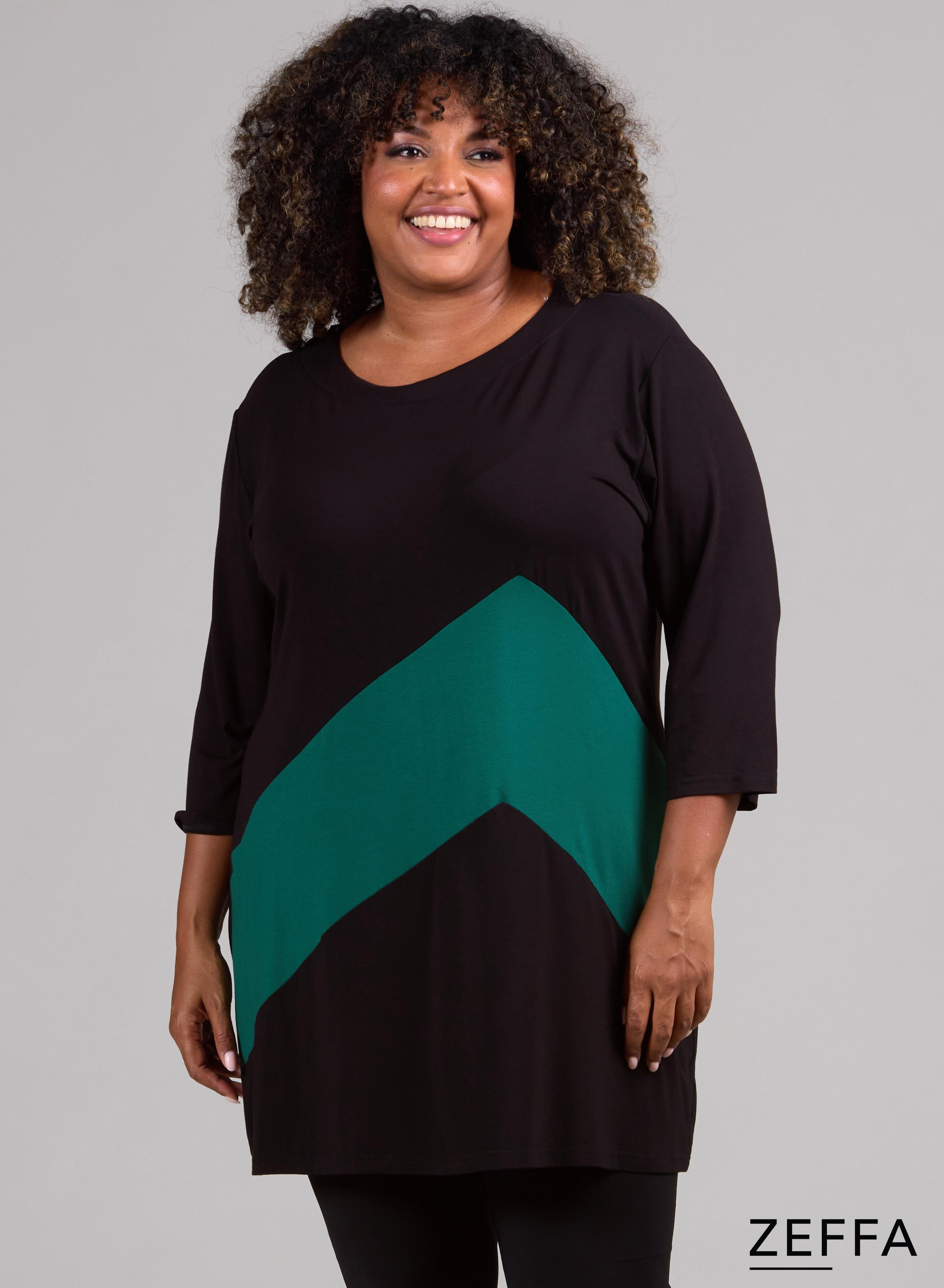 Zeffa Broad Panel Tunic Black &amp; Solid Green