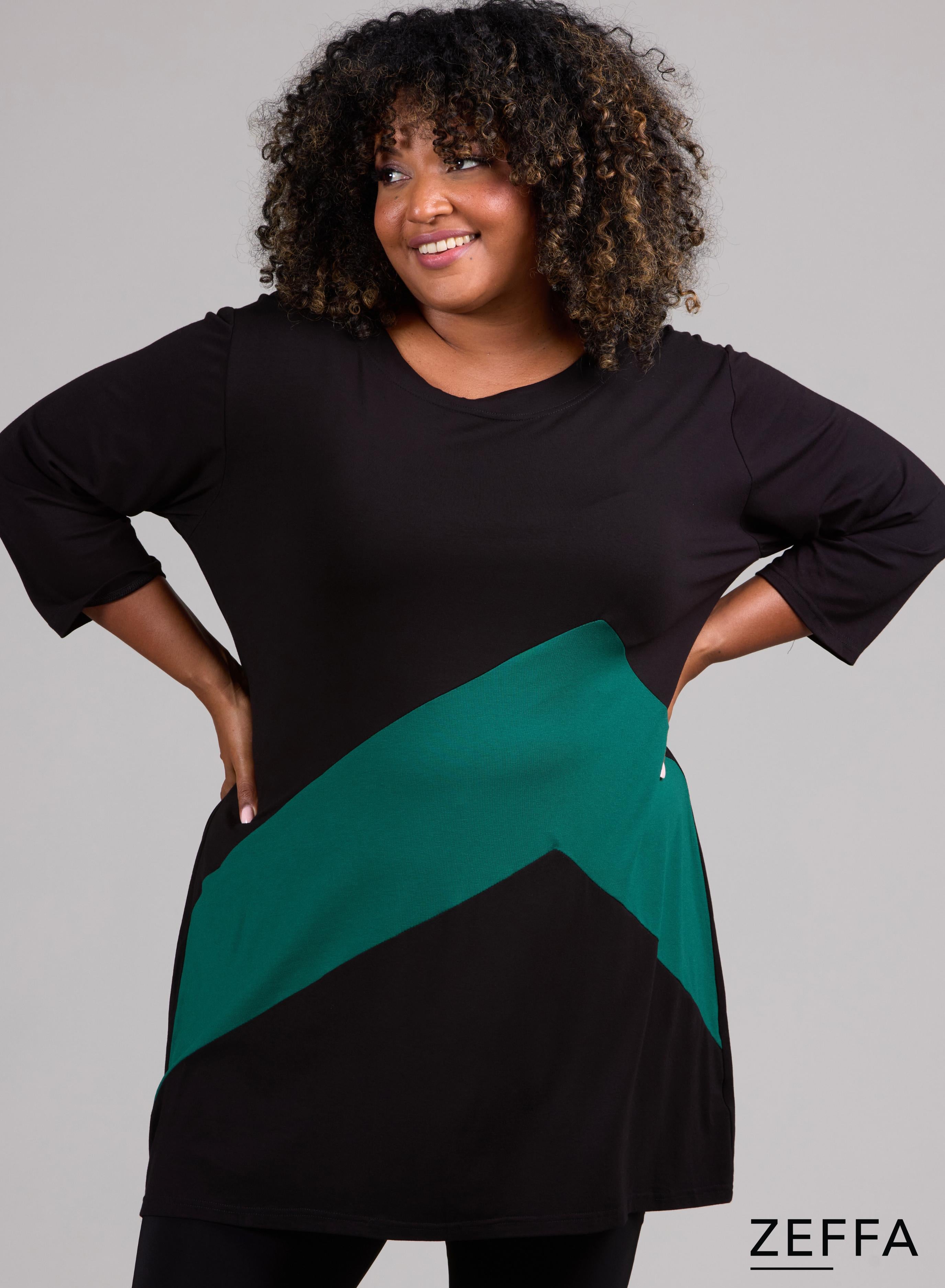 Zeffa Broad Panel Tunic Black &amp; Solid Green