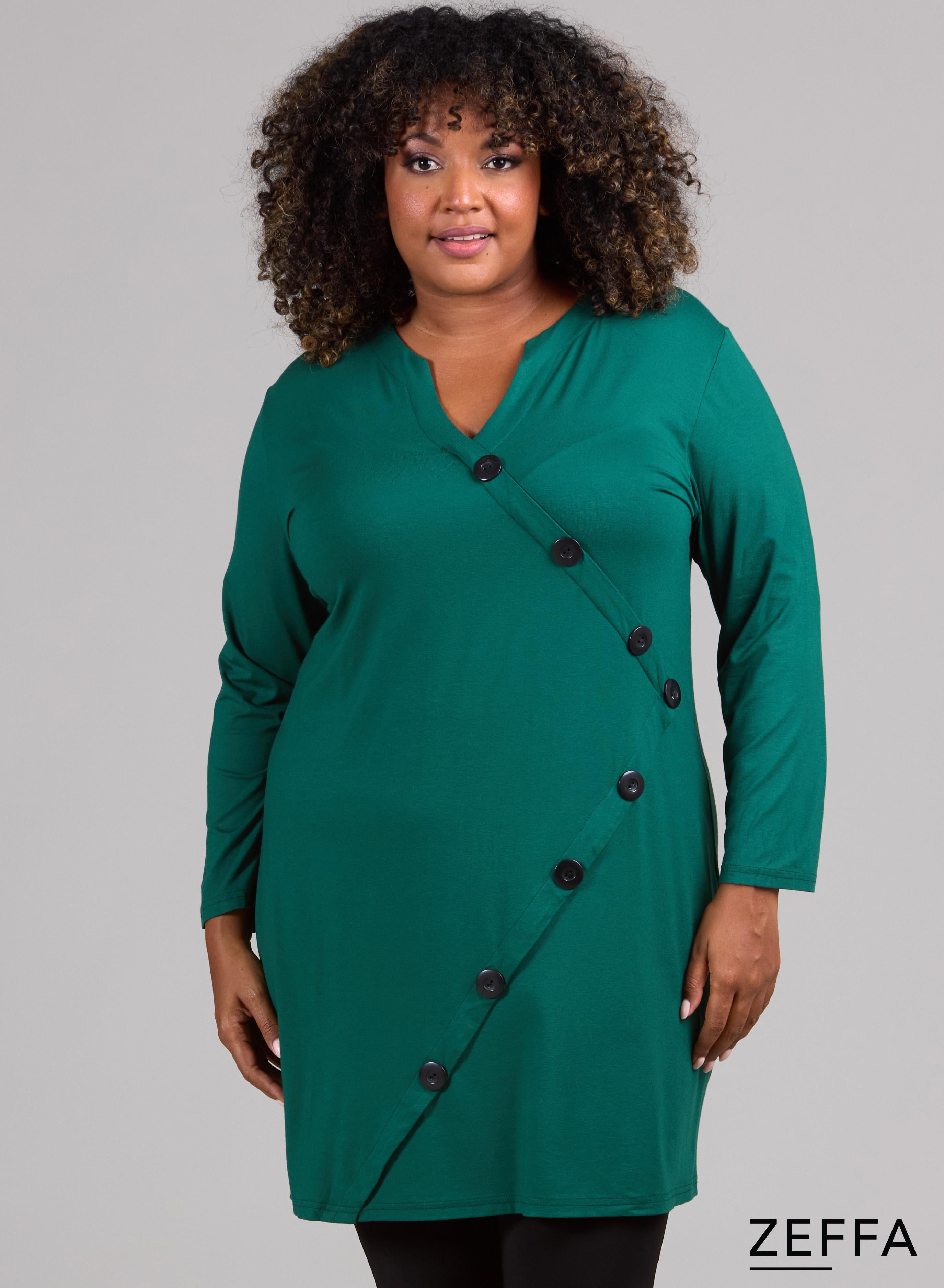 Zeffa Button Detail Tunic Bottle Green