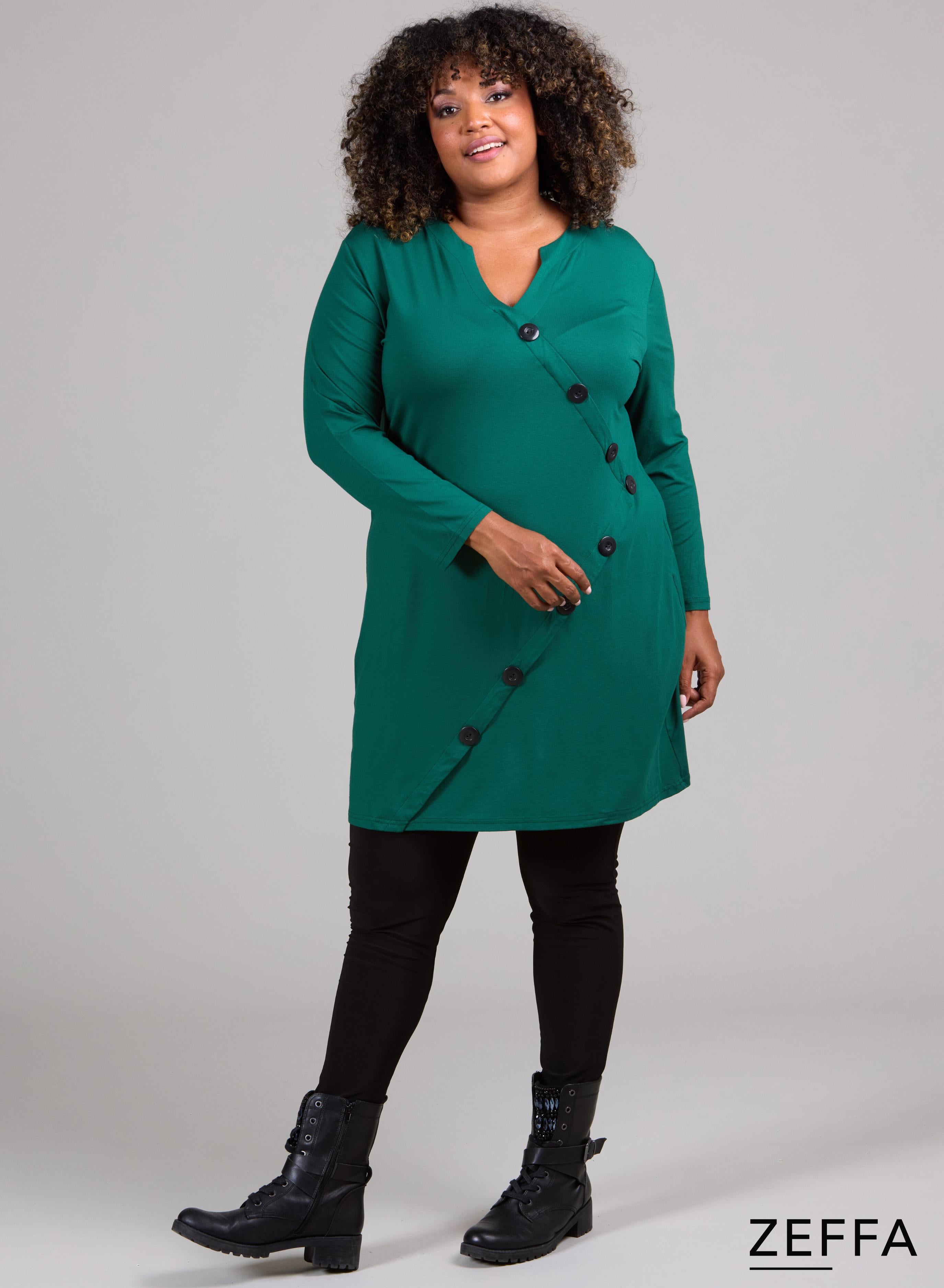 Zeffa Button Detail Tunic Bottle Green