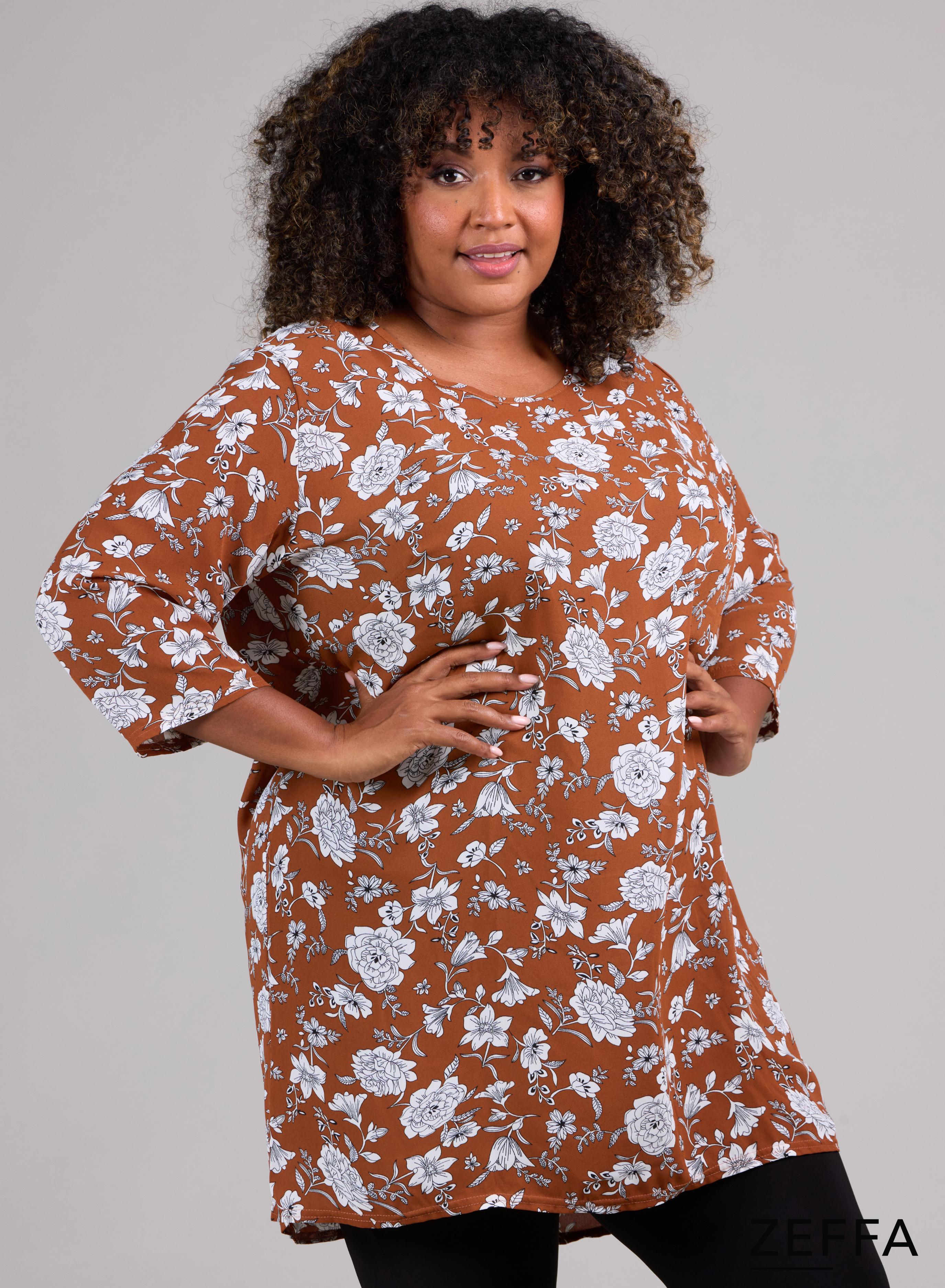 Zeffa Simple Tunic Flower Rust/Orange