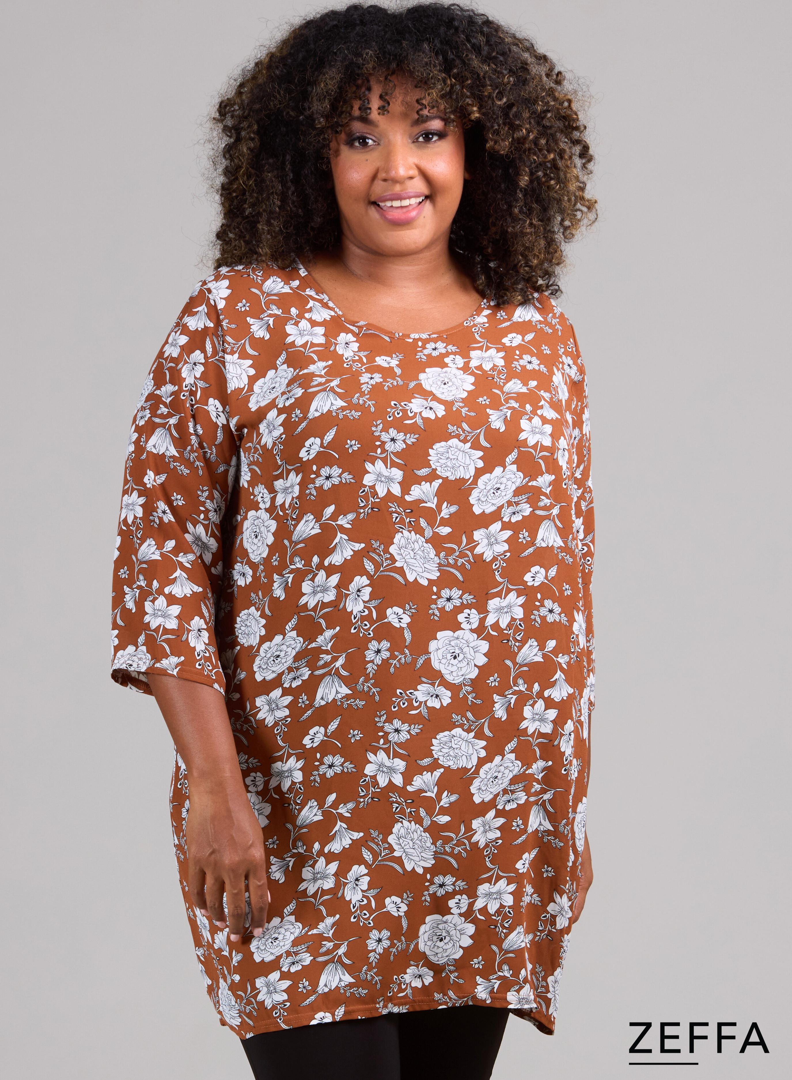 Zeffa Simple Tunic Flower Rust/Orange