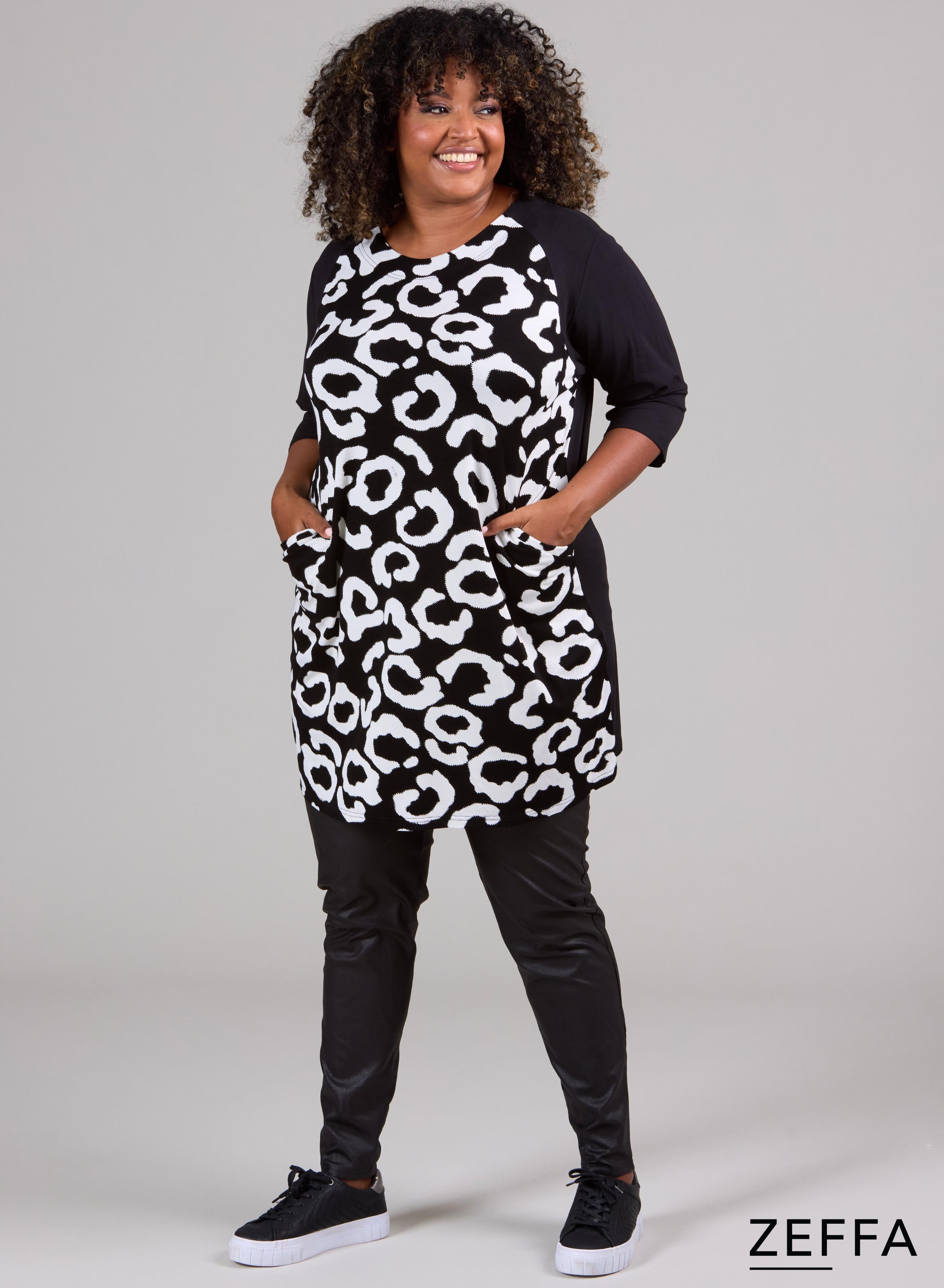 Zeffa 2tone Tunic With Pockets B/W Animal