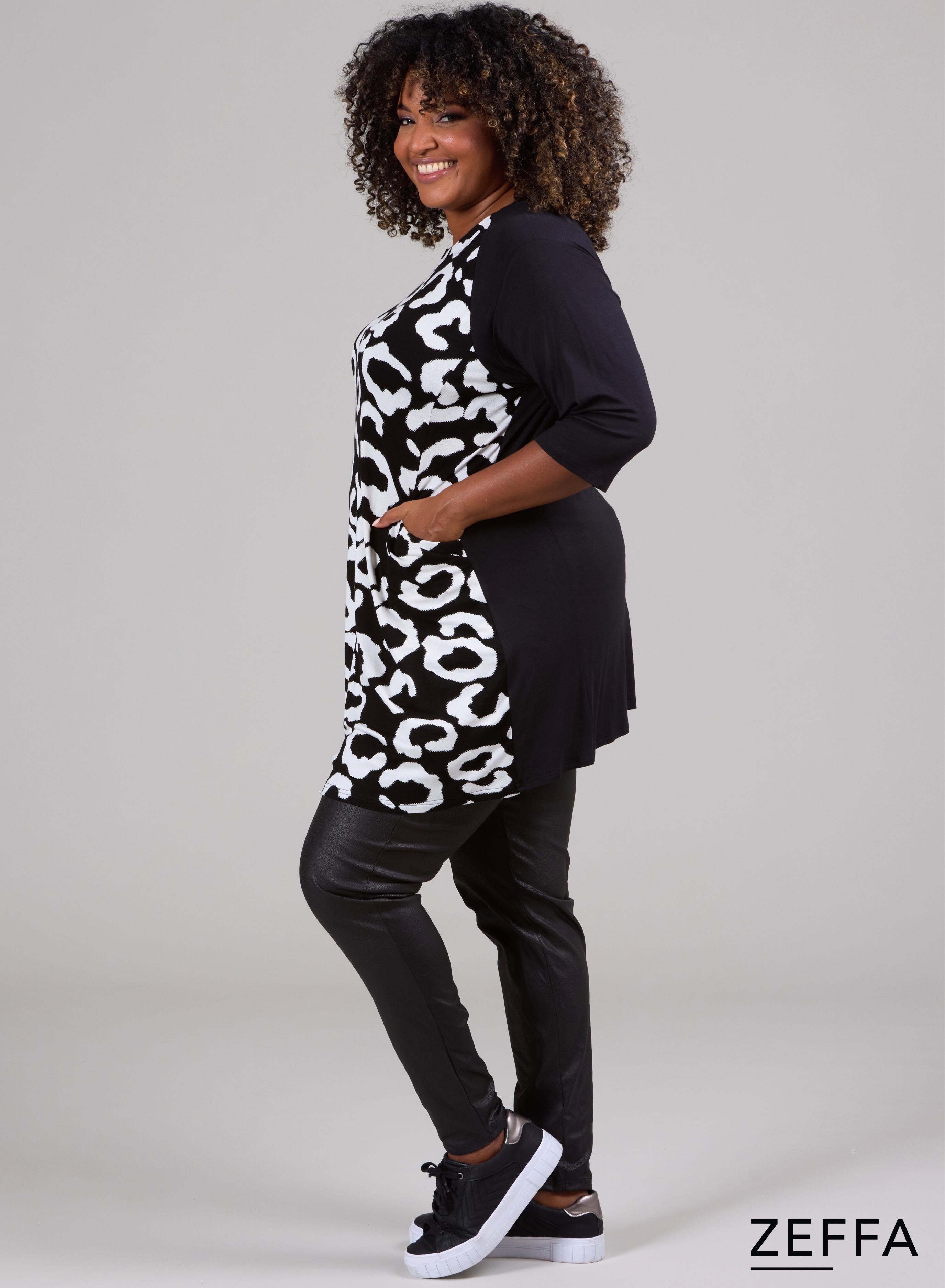 Zeffa 2tone Tunic With Pockets B/W Animal