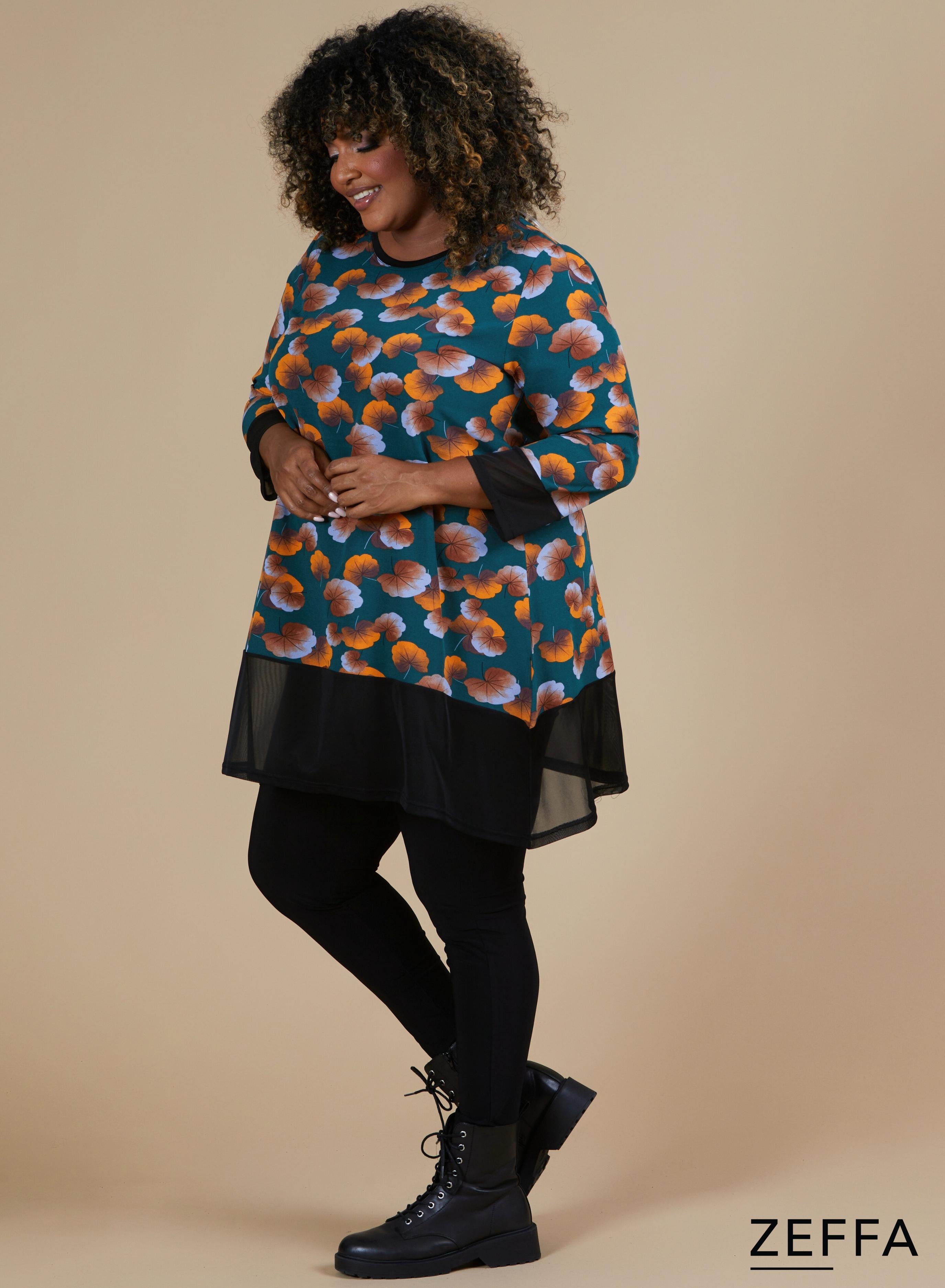 Zeffa A-line Tunic Fall Leaves Orange Green