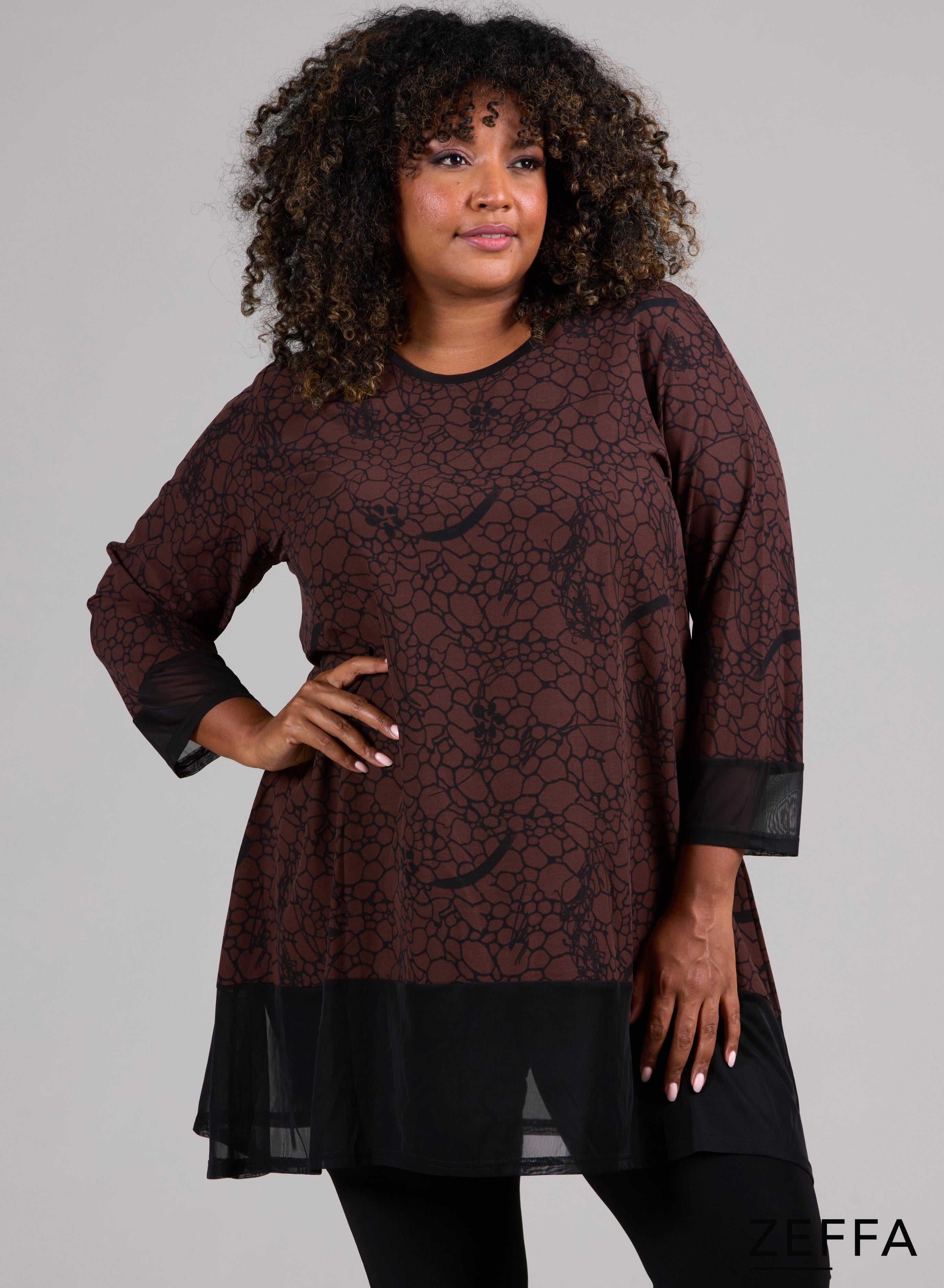 Zeffa A-line Tunic Pebbles Line Design Brown