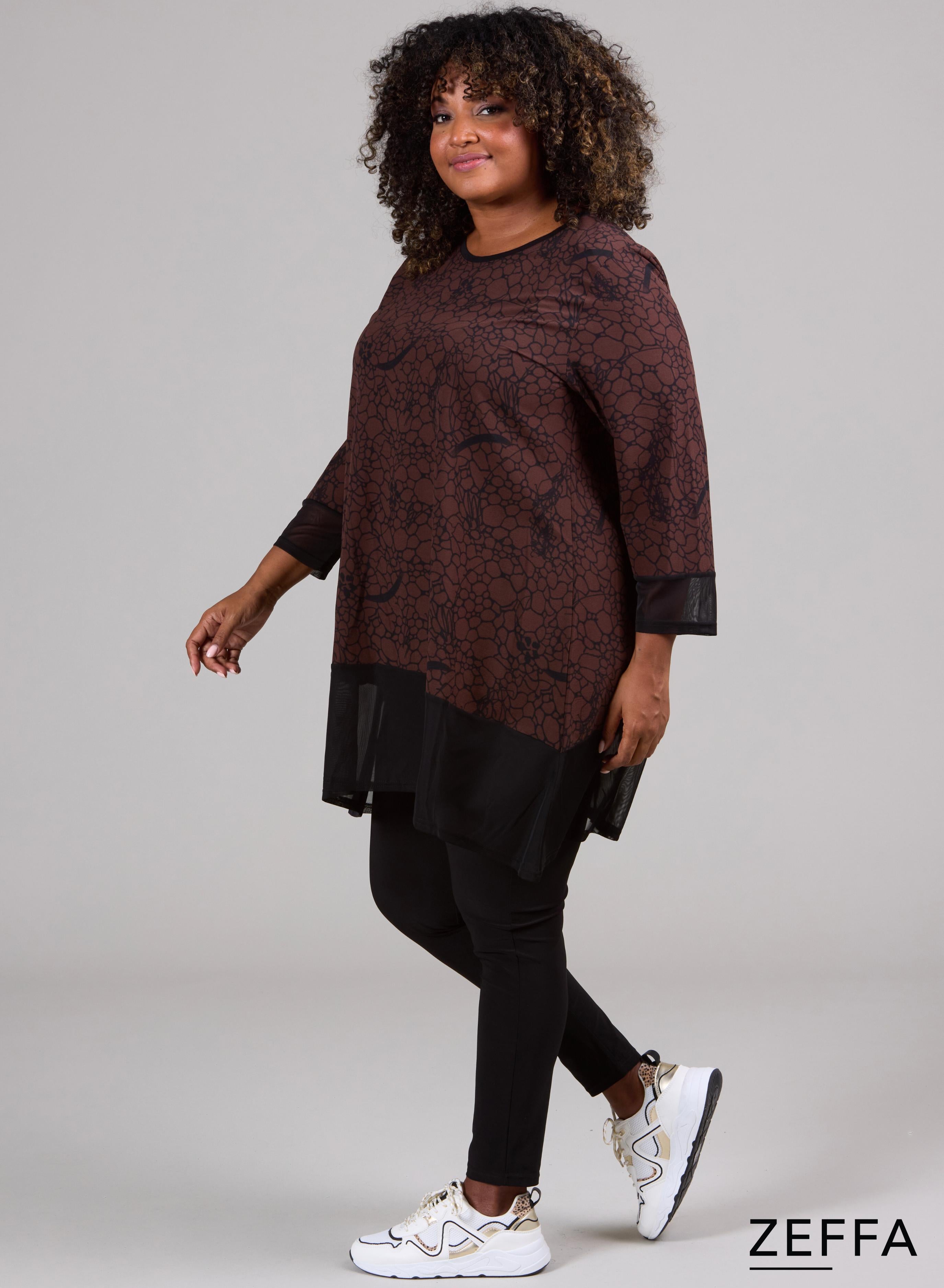 Zeffa A-line Tunic Pebbles Line Design Brown